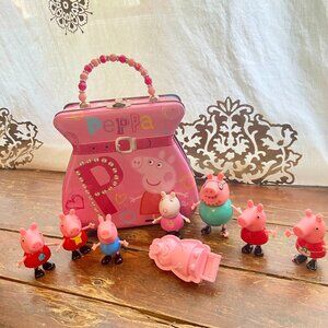 Pepa Pig Metal Box Lunchbox Style Purse Figures Jeweled Handle 2003